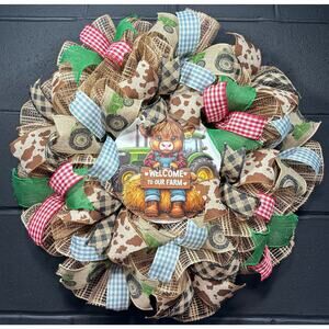 Farmhouse Wreath For Front Door John Deere Green Tractor Door Decoration 22 inch